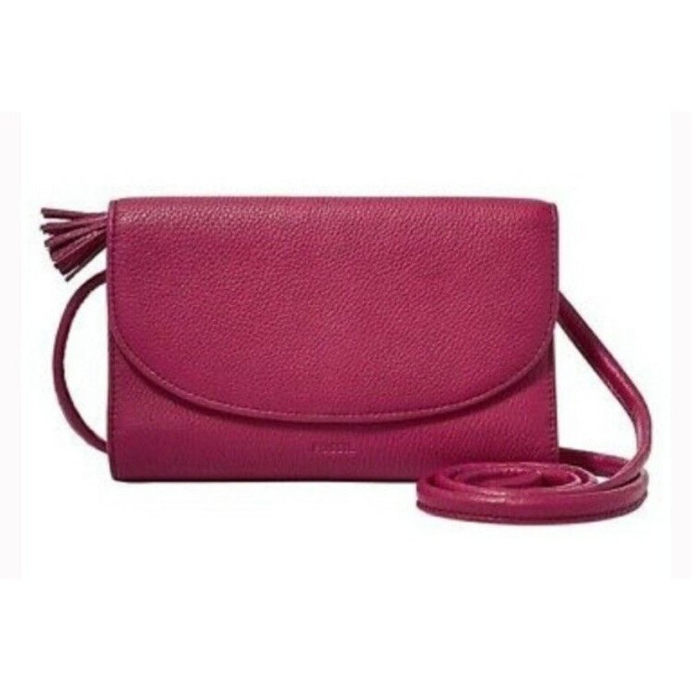 FOSSIL Sophia Wallet Crossbody Purse Pink Raspberry Wine Leather